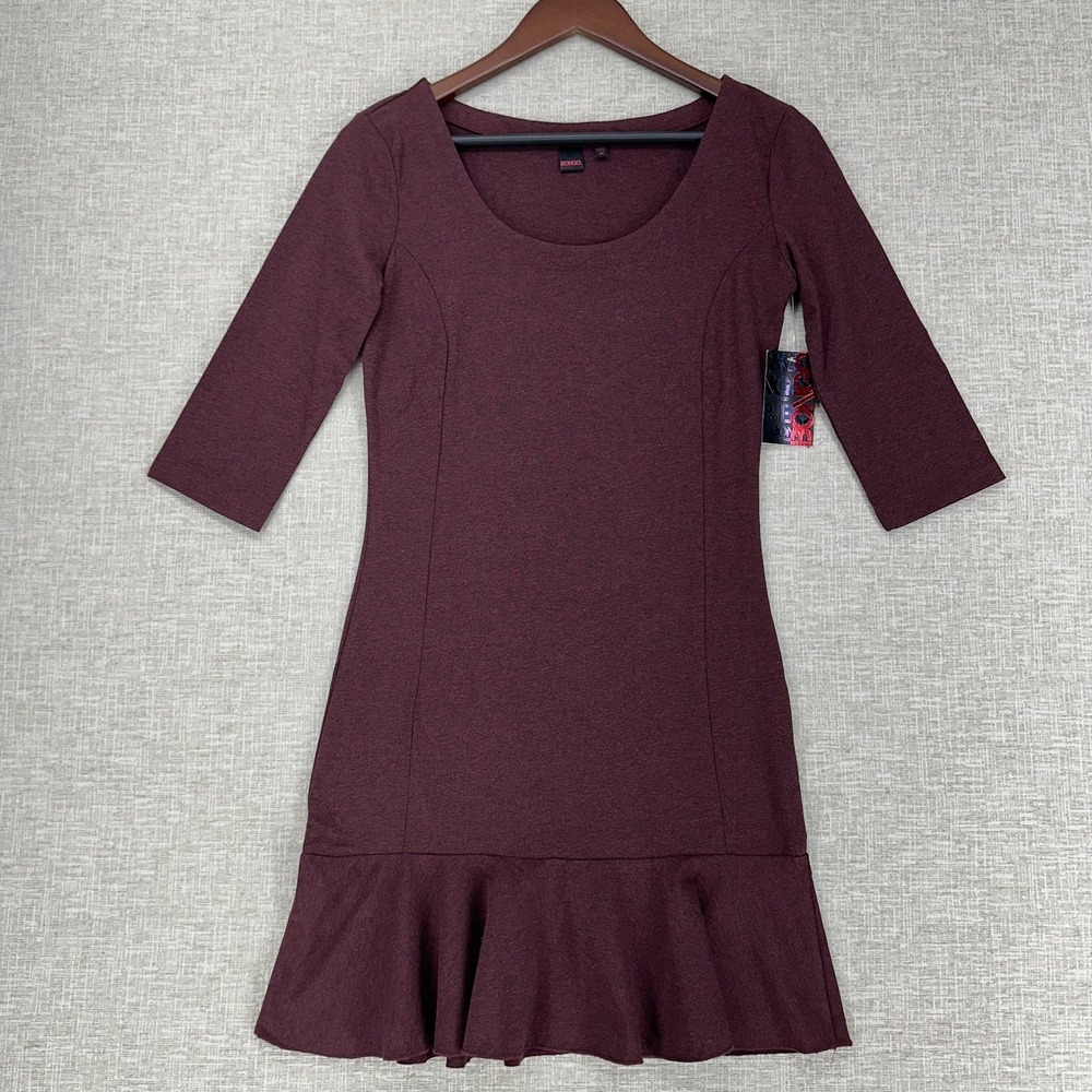 Bongo Dress Womens Size M Purple Potion Ruffle Hem Elbow‎ Sleeve Bodycon Juniors